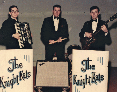 A picture of the Knight Kats band from 1968, featuring Tom Brown, Tom DeMartin, and Tim Cartwright