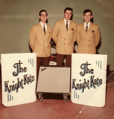 A picture of the Knight Kats band from 1968, featuring Tom Brown: accordion, Tom DeMartin: percussion/vocals, Tim Cartwright: guitar/vocals